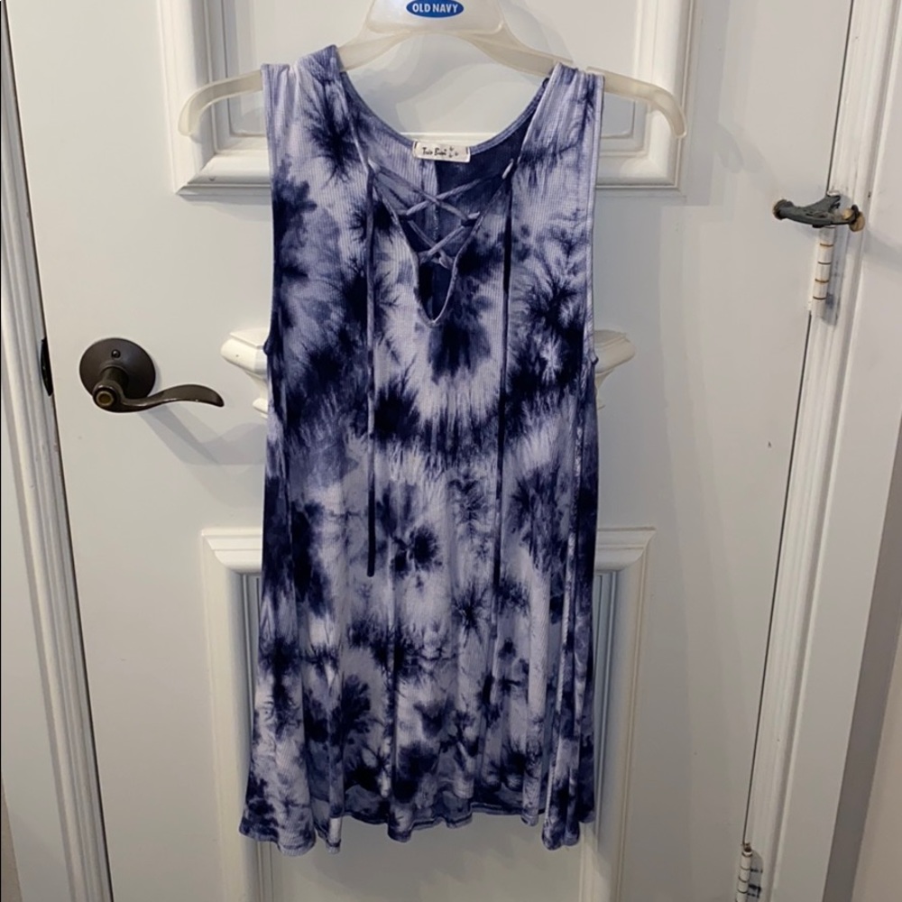 blue and white tie dye dress
